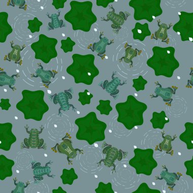 Kurbağalar amfibik hayvanlar arka plan, kumaş, örtü, ambalaj, duvar kağıdı vs. için uygun vektör içinde kusursuz desen.