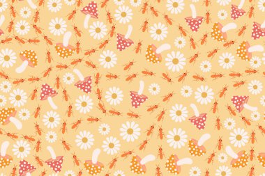 Sevimli çiçek desenli çiçekler ve kelebekler