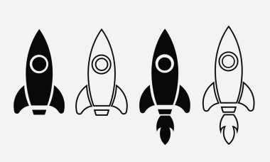 Roket ikonu hazır. Beyaz arkaplanda siyah simge. roket ikonu vektör illüstrasyonu
