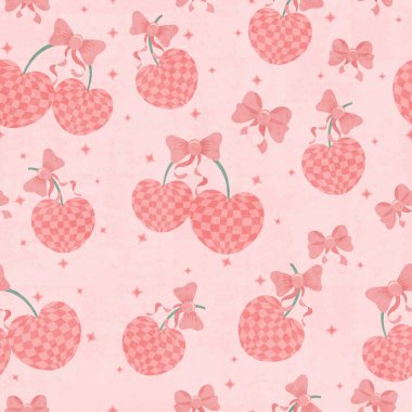 Pembe, pürüzsüz desen, tatlı çilekli suluboya illüstrasyon, pembe arka planda kiraz, duvar kağıdı, tekstil, ambalaj kağıdı, kumaş için mükemmel.