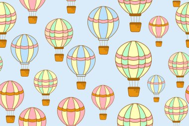 Kağıt, zemin, duvar, kumaş, hediye paketi vs. için kusursuz sıcak hava balonu deseni.