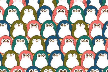 Kumaş arkaplan, örtü, ambalaj vs. için sevimli penguen deseni.