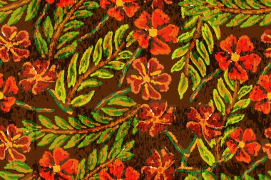 Kırmızı ve sarı yapraklı soyut desen.