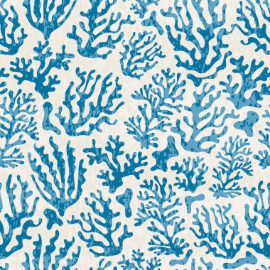 Suluboya mavi alglerle kusursuz desen. vektör arkaplanı