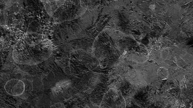 Iapetus Yüzey Dokuları Kraterlerin Tepelerini Gösteren Gri Ölçekli Görüntü Karanlık Madde Alışılmadık Özellikleri - arka plan - 4K yüksek kalite