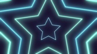 Soyut Neon Parlayan Yıldızlar Açık Mavi Çizgiler Karanlık Arkaplan Tasarım Modeli - 4k Yüksek Kalite