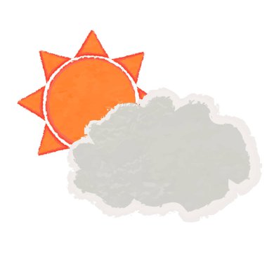 Suluboya bulutu ve güneş. el boyaması illüstrasyon.