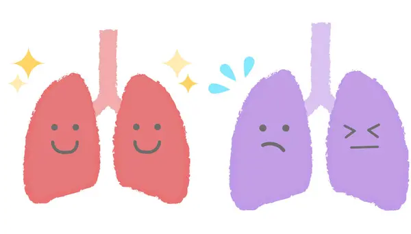 Sağlıklı akciğerler ve sağlıksız akciğerler. El yazısı karakterler.