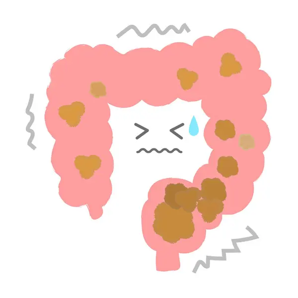 Kabız bir bağırsağın tasviri, elle çizilmiş bir karakter.