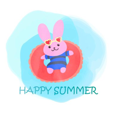 Şamandıra, güneş gözlüğü ve mayo giyen tavşan karakter.