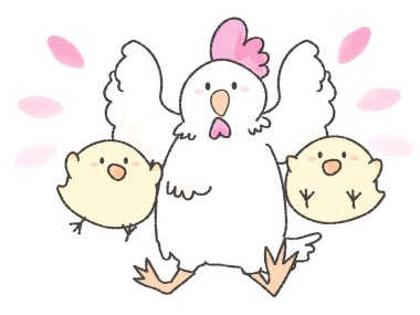 Sevimli tavuk ve piliç enerjiyle zıplıyorlar.