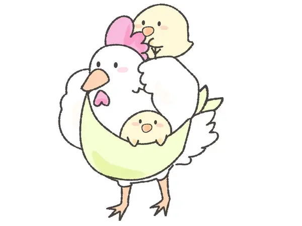 Sevimli tavuk ve piliç büyütür ve kucaklaşır.