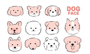 Hand-drawn simple cute dog illustration face red clipart