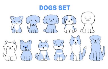 El çizimi basit köpek tasviri Tüm vücut / oturan mavi