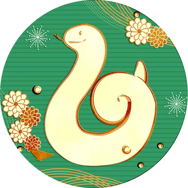 Altın çiçekler ve 2025 Yılan Yılbaşı kartı resmi _ yeşil