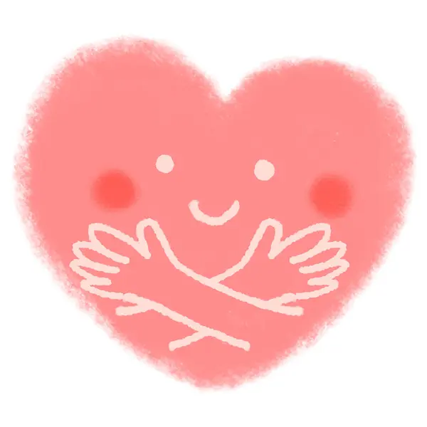 İki elle kendini kucaklayan bir kalp tasviri.