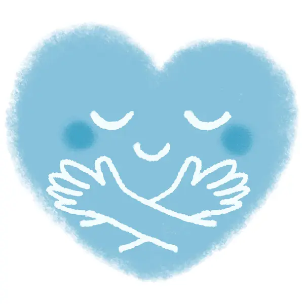 İki elle kendini kucaklayan bir kalp tasviri.