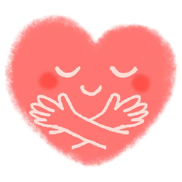 İki elle kendini kucaklayan bir kalp tasviri.