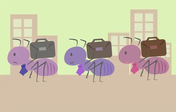 Ofis işçisi gibi çalışan işçiler bir ofis bölgesinde işe yürüyorlar.