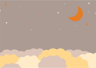 Bulutların tasviri ve gece gökyüzünde hilal ay.