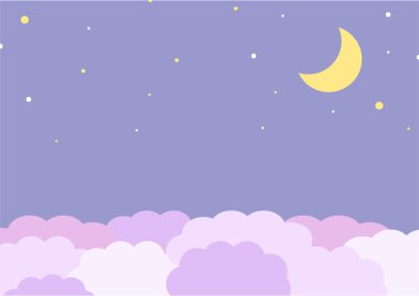 Bulutların tasviri ve gece gökyüzünde hilal ay.