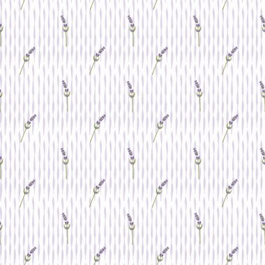 Çiçeksiz desenli lavanta ve kırsal dekorlu. Provence çiçekli arka plan. Tekstil, ambalaj, ev dekorasyonu için suluboya el çizimi