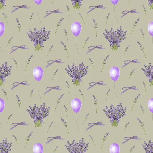 Çiçekli ve kırsal dekorlu lavanta desenli. Provence çiçekli arka plan. Tekstil, ambalaj, ev dekorasyonu için suluboya el çizimi