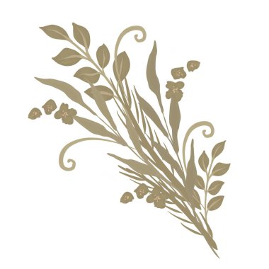 Kır çiçekleri kır buketi. Çiçeklerin ve bitkilerin yeşil dalları. El çizimi botanik çizimi, beyaz arka planda izole edilmiş..