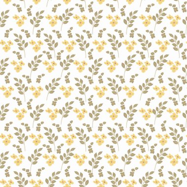 Sarı yaban çiçekleri ile çiçek desenli. Kırsal buketli geçmişe dönük. Pastel renklerle el çizimi botanik illüstrasyon.