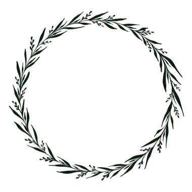 Çizgi halinde siyah çiçek çerçeveleri, dal ve yapraklar. Zarif çiçek şablonu. Etiketler için el çizimi illüstrasyon, düğün davetiyesi, tebrik kartı