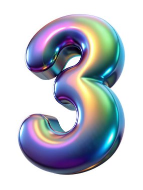 Üç numaralı renkli gökkuşağı renkleriyle beyaz arkaplanda izole edilmiş.