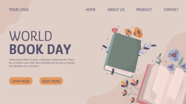 Dünya kitap günü kutlaması için el çizimi bir iniş sayfası. Telif hakkı günü. Harika hikayeler.