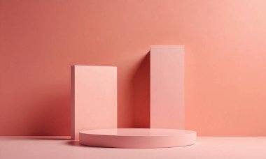 3 boyutlu geometrik şekiller. Pastel renkli boş podyum görüntüsü. Sunum için minimalist kaidesi ya da vitrin sahnesi. Kozmetik reklamcılık için soyut arkaplan