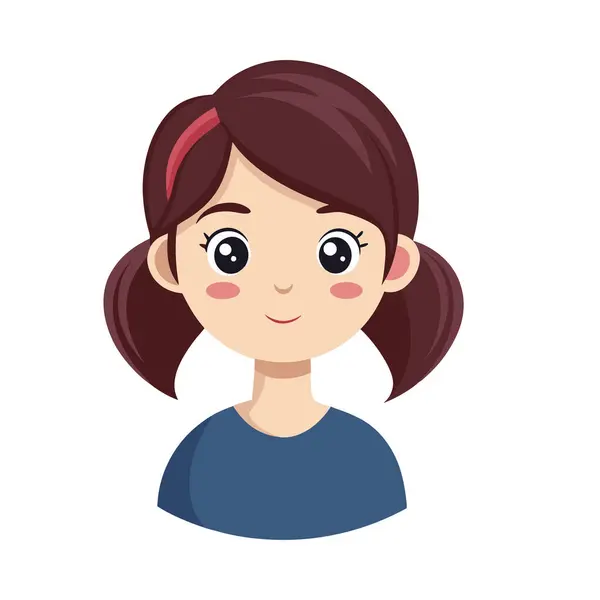 stock vector The image shows an animated girl with brown hair and a red vest, smiling against a white background.