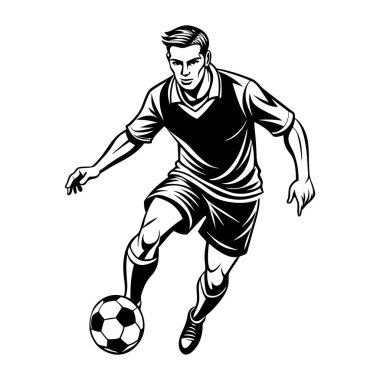 Football Player Dribbling Vector - Minimalist, Smooth Lines for Sports Apparel and Product Designs clipart