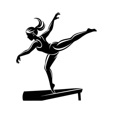 Elegant Gymnast Silhouette on Balance Beam - Artistic Gymnastics Pose clipart