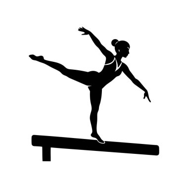 Elegant Gymnast Silhouette on Balance Beam - Artistic Gymnastics Pose clipart