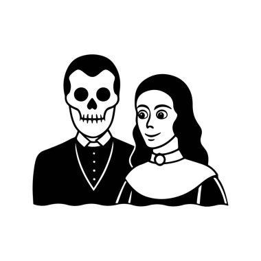 Silhouette of a Stylized Skeleton Bride and Groom Illustration for Halloween clipart