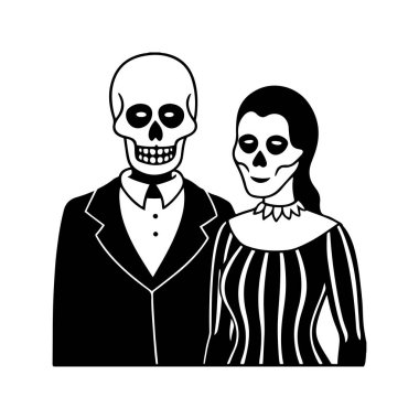 Silhouette of a Stylized Skeleton Bride and Groom Illustration for Halloween clipart