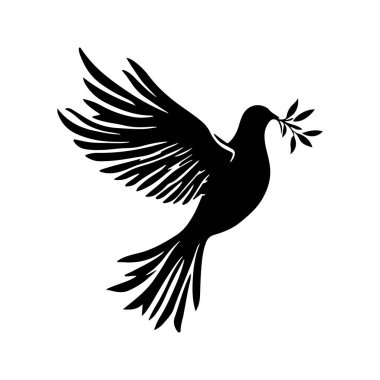 Elegant Dove Illustration Holding Olive Branch clipart