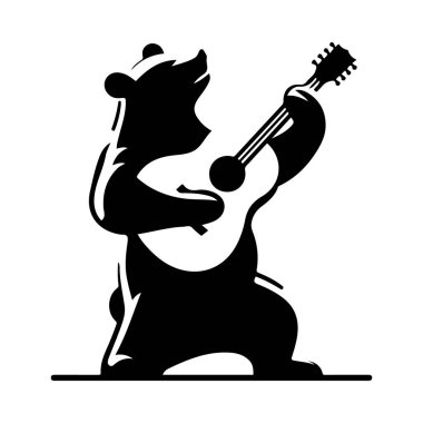 Stylized silhouette of a bear playing guitar, perfect for music lovers, wildlife enthusiasts, and unique band artwork. Bold and fun vector design. clipart