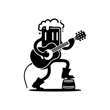 Bira Kupası Çalma Gitarı - Bira ve Müzik Teması 'nın Eğlence ve Tuhaf Vektör İllüstrasyonu - Barlar, Bira Festivalleri, Müzik Etkinlikleri, Craft Bira Markası, Merchandise ve Bira Fabrikası Tasarım Konseptleri İçin Mükemmel