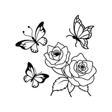 vector drawing of beautiful butterfly with a flower. clipart