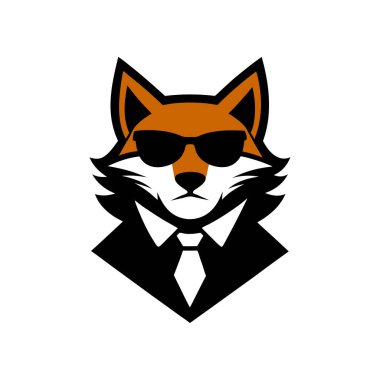 Stylish Wolf Barbershop Logo. Cool Wolf in Sunglasses, Suit, and Tie clipart