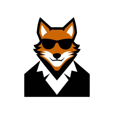 Stylish Wolf Barbershop Logo. Cool Wolf in Sunglasses, Suit, and Tie clipart