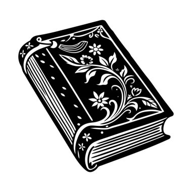 Magic Book Illustration with Starry Black and White Design clipart