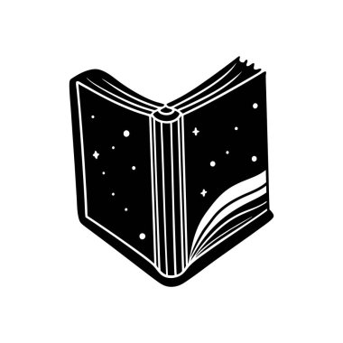 Magic Book Illustration with Starry Black and White Design clipart