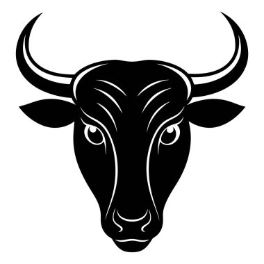 Bold Bull Head Silhouette Logo - Black and White Vector Illustration clipart