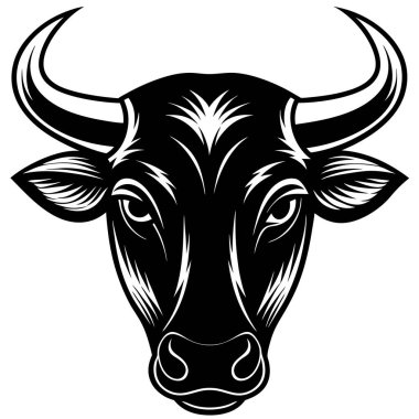 Bold Bull Head Silhouette Logo - Black and White Vector Illustration clipart