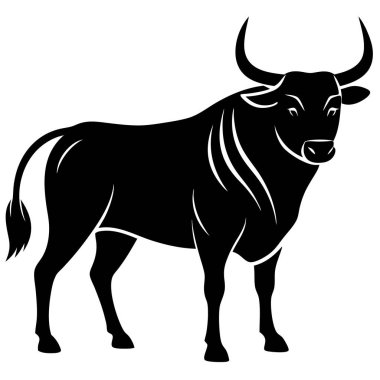 Bold Bull Silhouette Standing in Powerful Stance Icon. A dynamic black silhouette of a bull standing proudly, showcasing strength and power. Ideal for logos, tattoos, and cultural symbols related to bulls, strength, and resilience. clipart